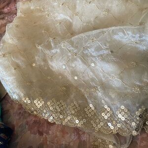 Sheer Ivory Organza Scalloped Sequin Dupatta